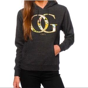Obey OG Women's Charcoal Hoodie with Floral Logo